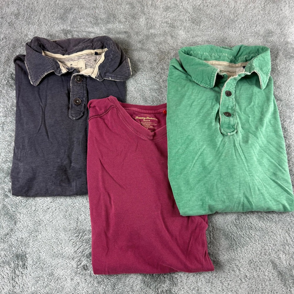 Tommy Bahama Mens Shirts Bundle 3pc Polo V-Neck Cotton Navy Green Red L M